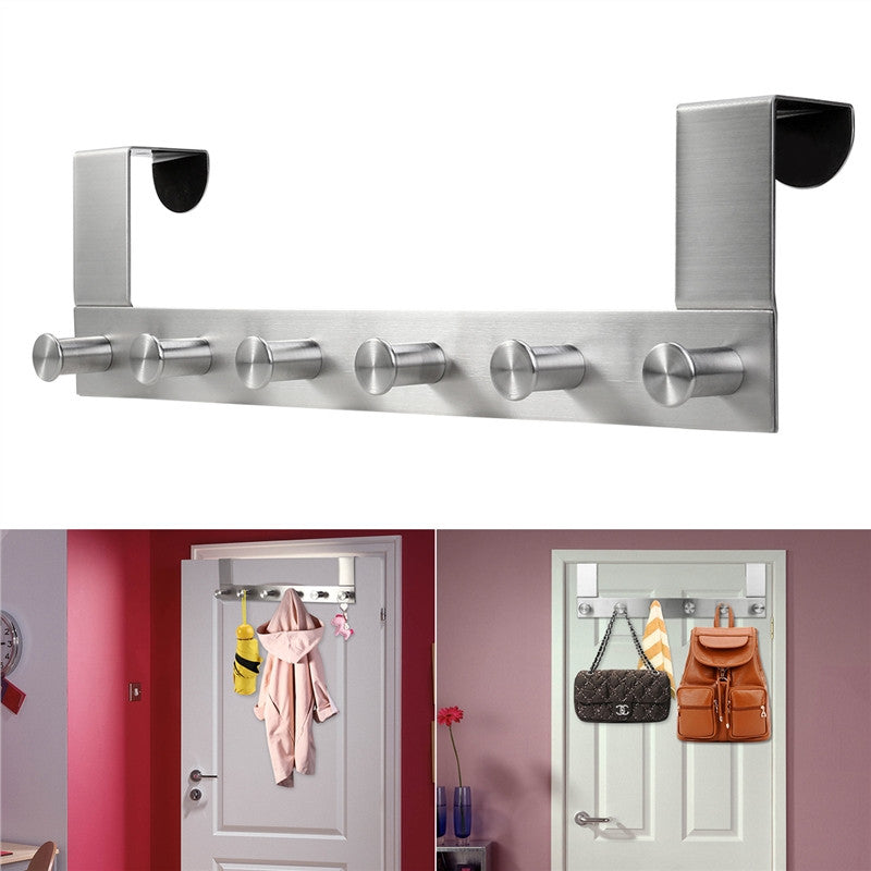 HOMEMAXS Multi Functional Stainless Steel Wall Mounted Hook Rack Hook Rail Coat Rack with 6 Hooks Home Storage Organization for Kitchen Bedroom Bathroom